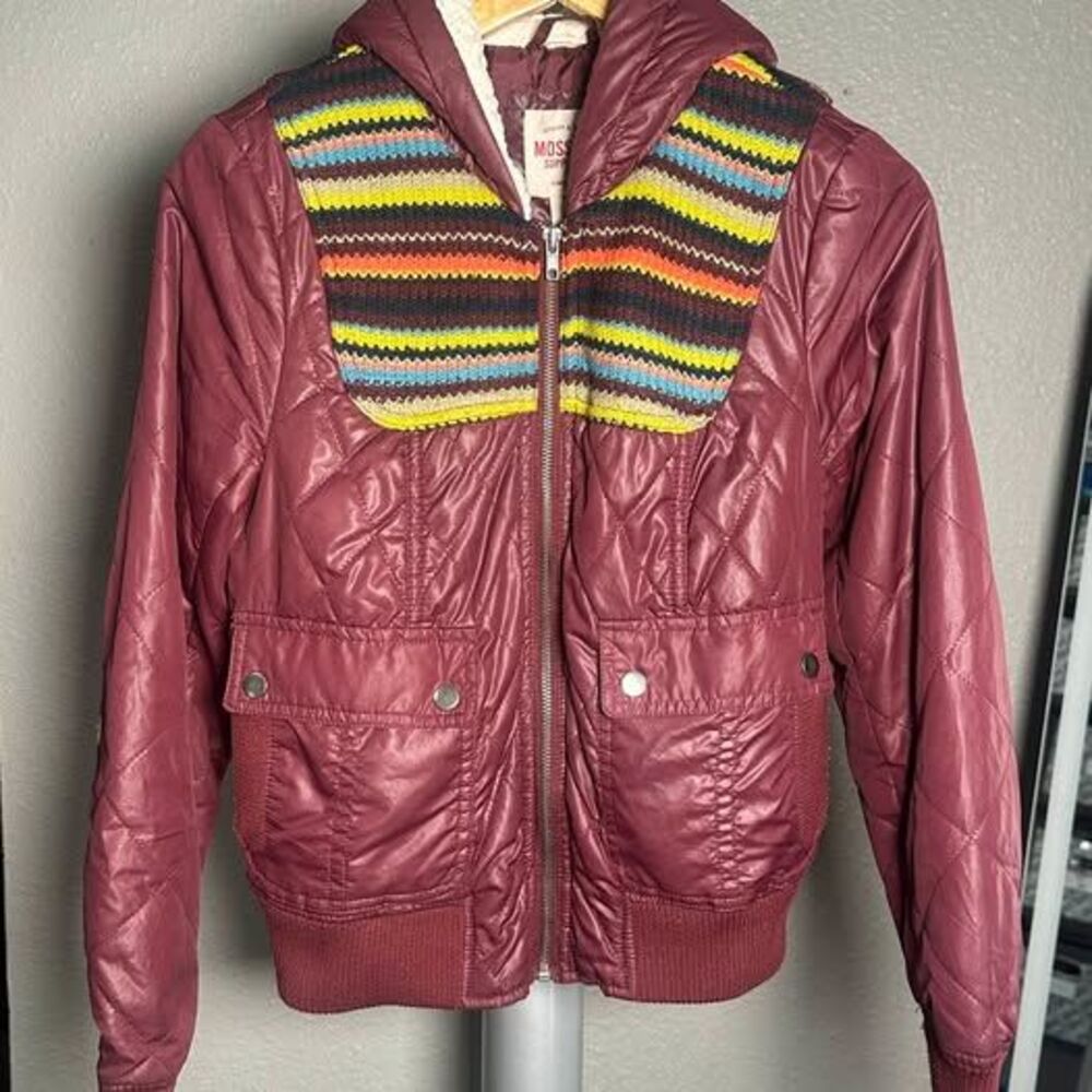 Mossimo Supply Co Quilted Hooded Jacket with Striped Knit Detail